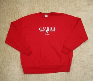 Sudadera De Colección Guess Hombres Extra Grande Roja Cuello Redondo Triángulo Años 90 EE. UU. Retro - Imagen 1 de 7
