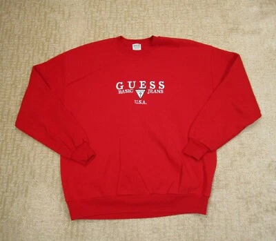 Vintage Guess Sweatshirt Men Extra Large Red Crewneck Triangle 90s USA Retro - Image 1 of 4
