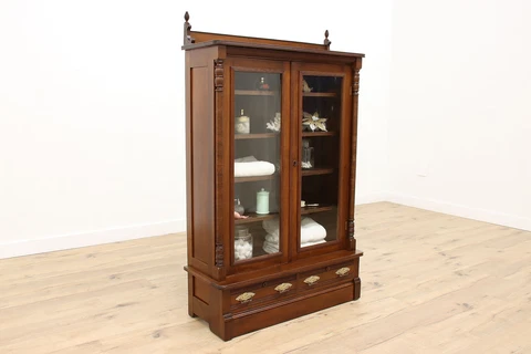 Victorian Eastlake Antique Walnut Office or Library Bookcase, Columns #43265 Cover