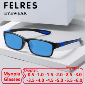 Men Women Oval Myopia Nearsighted Glasses Blue Lens Outdoor Shade Sunglasses New - Picture 1 of 12