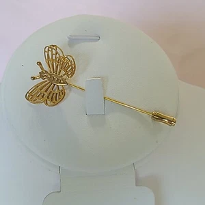 Vintage Gold Toned 3D Cut-out Butterfly Hatpin Scarf Lapel Stick Pin Nature  - Picture 1 of 8