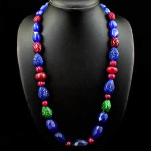 Collar genuino de cuentas de rubí, esmeralda y zafiro extraído en la tierra de 664,00 quilates JK 21E240 - Imagen 1 de 3