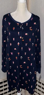 NEW Kate Spade Large Short Night Gown Blue Christmas Theme Long Sleeve - Image 1 of 4