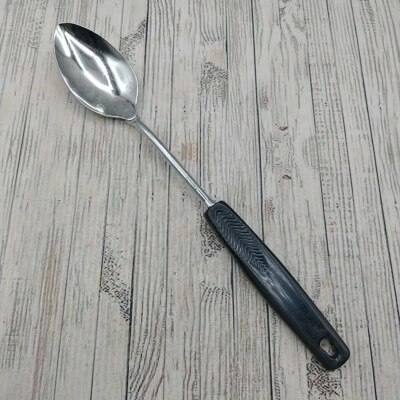 Vintage Chief Small Head Solid Serving Chrome Spoon Black Plastic Handle USA - Image 1 of 4