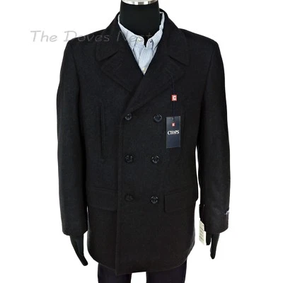 CHAPS by Ralph Lauren MEN'S 46 Regular CHARCOAL GRAY PEACOAT Navy Anchor Buttons - Image 1 of 4