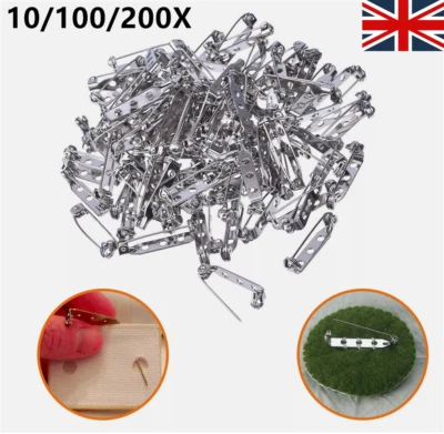 10-200Pcs Silver Brooch Pin Backs Safety Clasp Bulk Bar Locking DIY Crafts 25mm - Image 1 of 4