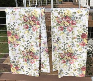 Laura Ashley Pair Curtains 40x84 Wild Cabbage Rose Faded Cutter Crafts Sewing