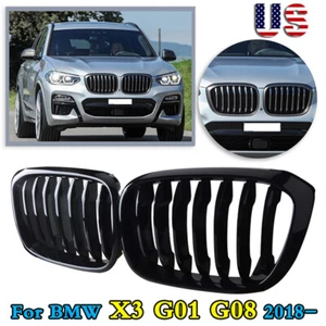 For BMW G01 X3 X3M G02 X4 2018 2019 2020 Glossy Black Front Hood Kidney Grille - Picture 1 of 13