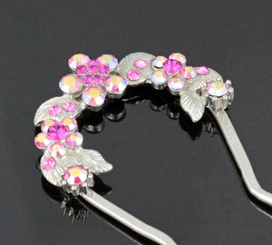 Pin de selección de pelo floral fucsia cristal austriaco estrás C1179 - Imagen 1 de 4