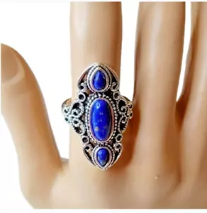 Southwestern Silver Blue Ring size 9 fashion jewelry Western Bohemian Cocktail - Picture 1 of 2