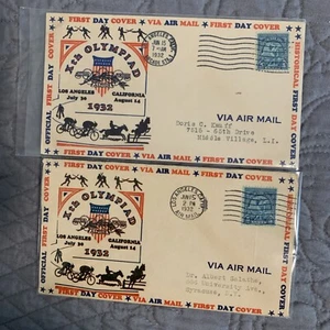 OLYMPICS-US FDC (2) #719/5CENT- IOOR AIR MAIL "Xth OLYMPIAD" 1932 - Picture 1 of 2