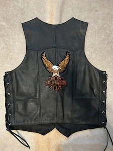 vintage Off Brand harley davidson Patch leather vest motorcycle Size XL - Picture 1 of 17