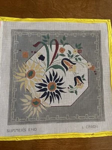 Needlepoint Canvas "Summer’s End" Hand Painted by L. Caron 19” X 19” Canvas - Picture 1 of 16