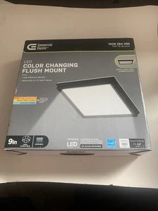 Commercial Electric 9” Square LED Color Changing Flush Mount Light. Matte Black - Picture 1 of 6