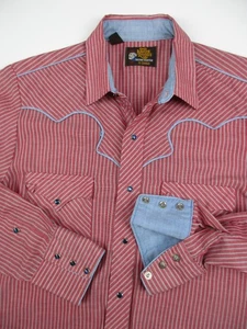Mens 15.5 33 Kenny Rogers Karman Shirt LS western pearl snap red blue - Picture 1 of 7