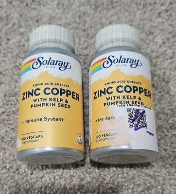 2X Solaray Zinc Copper 100 VegCaps - Amino Acid Chelate with Kelp & Pumpkin Seed - Image 1 of 2