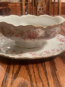 Hutschenreuther Selb Pasco Porzellan Sauciere weiß rosa floral Goldrand Vintage - Bild 1 von 7