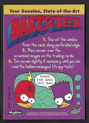 THE SIMPSONS Series 2 (Skybox 1994)  Mail-In DECODER PROMO CARD BARTSCREEN - Image 1 of 3