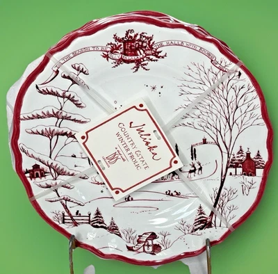 Juego de 8 platos de ensalada de melamina Juliska Country Estate Winter Frolic rojo caja nueva Foto 1 de 4