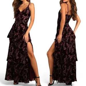 Lulus I Love You Amore Velvet Tiered Maxi Dress sz M Prom Boho Dark Floral FLAW - Picture 1 of 6