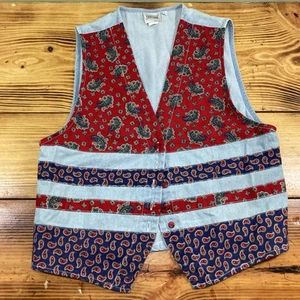 Vintage Casey & Max Paisley Vest Womens Large Cottagecore 90's Red Blue Holiday - Picture 1 of 6