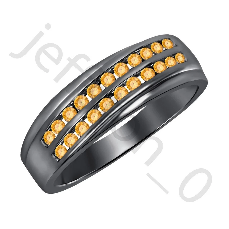 Anillo para hombre 0,90 quilates creado en laboratorio citrino oro negro 14K banda sobre dos filas Foto 1 de 4