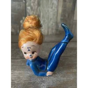 Vintage Napcoware blue Christmas pixie elf figurine with red hair - Picture 1 of 4