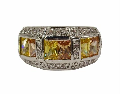 Желтый кубический цирконий камень кольцо с багет круглой формы камни размер 8 - Изображение 1 из 4