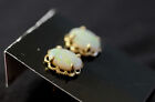 Solid 14K Yellow Gold Lace Frame Dainty Fiery Green White Opal Stud Earrings NEW