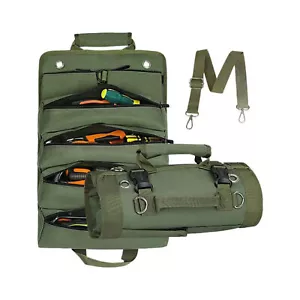 With 2 Detachable Pouches Roll Up Tool Bag Roll Tool Organizer Tool Roll Up Bag - Picture 1 of 20