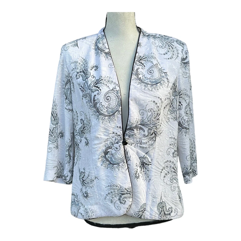 Chaqueta de Noche Alex Evenings Negra Transparente Floral Bordada Talla PL Negra Plateada Foto 1 de 4