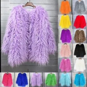 Womens Shaggy Faux Fur Fleece Coat Ladies Winter Warm Jacket Cardigan Outdoor UK - Picture 1 of 58