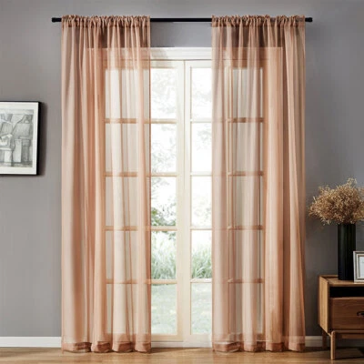 2 Panel Solid Color Sheer Curtains Voile Tulle Window Drapes Bedroom Living Room - Image 1 of 4