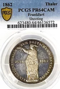 German States Frankfurt 1862 Shooting Taler Coin Thaler PCGS PR 64 CAM PROOF PP - Picture 1 of 3