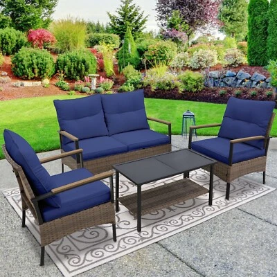 Набор для бесед на открытом воздухе Eagle Peak из 4 предметов Mojave Dusk плетеная мебель для патио - Изображение 1 из 4