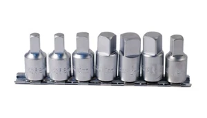 7pc Oil Drain Sump Plug Key 4pt Square Socket Bit Set: 7,8,10,11,12,13,14mm - Picture 1 of 4
