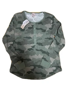 Como Vintage Damen S Small Grün Camouflage Langarm 1/4 Druckknopf Pullover - Bild 1 von 3