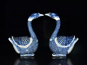 Quemador de incienso par de patos de porcelana azul blanco marca xuande dinastía ming antigua de 8,7" - Imagen 1 de 9