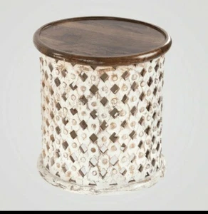 Indian Handcrafted Wooden Combo Colour Round Coffee Table Lattice Carved Table - Picture 1 of 3
