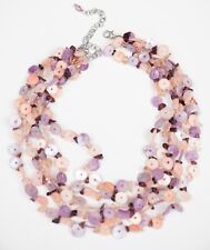 Vintage Pink Necklace Shell Chip Dyed Mother Of Pearl Purple Button Beads Chunky