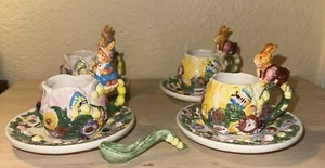 Vintage 1999 Osterhase Teetasse mit Untertassen mit einem Teelöffel - Bild 1 von 23