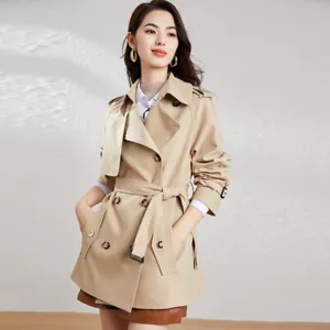 British Style Double Breasted Womens Lapel Collar Trench Coat Overcoat Belt Size - Picture 1 of 26