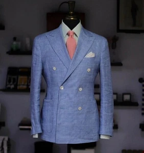 Herrenanzug Blauer Karierter Blazer Jackett Smoking Sakko Business Slim Custom - Bild 1 von 64