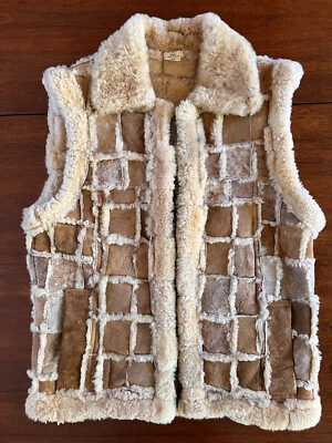 Vintage 1970s Shearling Sheepskin Vest Patchwork Sz 38 Western - Image 1 of 4