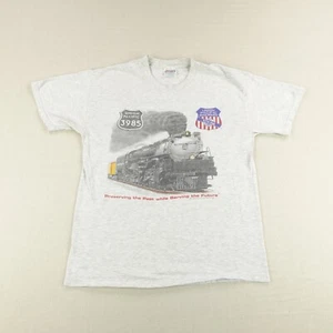 Vintage Train Shirt Medium Gray Union Pacific Railroad Steam Engine 90s 1999 ^ - Picture 1 of 12