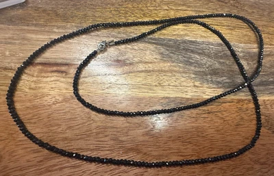 Collar largo de plata de ley y espinela negra facetada de 3 mm 36" Foto 1 de 4