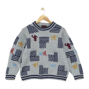 Jersey estampado vintage para mujer talla S gris grueso tejido lana años 80 - Imagen 1 de 15