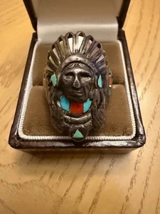 Türkis Indianer Häuptling Ring - AR Gravur - Größe 12 - Mehrstein - Bild 1 von 5