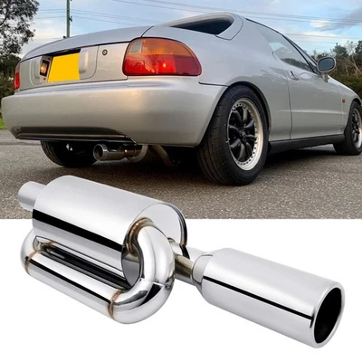 Silenciador de escape de doble bucle para Honda Civic Del Sol JDM 2,5" entrada 4,0" punta cromada Foto 1 de 4