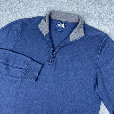 The North Face Sweater Men Large Blue Wool Knit 1/4 Zip Pullover Mt Tam Outdoors - Image 1 of 4